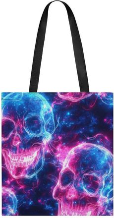 Generic Glowing Neon Skulls Womens Tote Casual Shopping Bag Lightweight Shoulder Bags Hobos Handbag for Work Travel Daily 35x40cm
