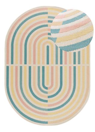 Atticgo Alfombra exterior ovalada beige/azul/rosa 160x229 cm
