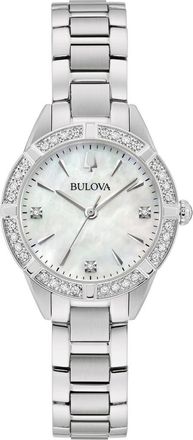 Bulova Sutton Mother-of-Pearl & Diamond Bracelet Watch, 28mm in Silver-Tone at Nordstrom