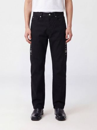 HTC Straight Fit Studded and Embroidered Cotton Denim Jeans
