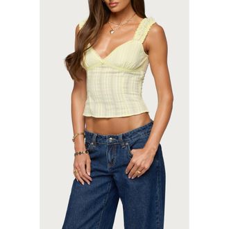 Edikted Katerine Lace Trim Tank in Yellow at Nordstrom, Size X-Small