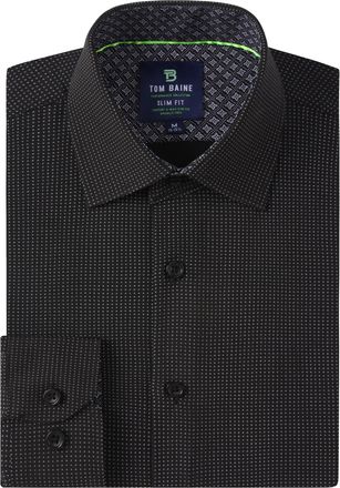 Tom Baine Men Slim Fit Performance Long Sleeve Geometric Casual Button Down Shirt, Black Dots, Medium