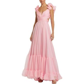 Mac Duggal Sleeveless Ruffle Tiered Cut-Out Chiffon Gown in Blush at Nordstrom, Size 6