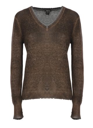 Avant Toi Brown Textured V-Neck Sweater