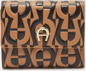 Aigner Black/beige Monogram Embossed Leather Trifold Wallet
