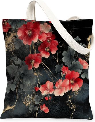 Generic Spring Japanese Geranium Canvas Tote Bag for Shopping 13x15, Asia Chinese Japan Flower Reusable Grocery Print Bag for Women, Cool Floral Beach Aesthet