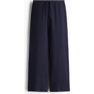 H&M Wide Rib-knit Trousers in Navy Blue at Nordstrom, Size Xx-Large