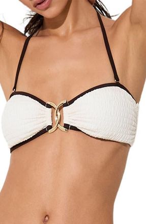 Reiss Johannah High Cut Bikini Bottoms in Ivory/Chocolate at Nordstrom, Size 10 Us