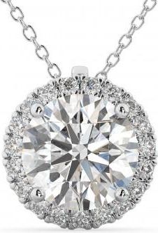 Allurez Halo Round Moissanite & Diamond Pendant Necklace 14k White Gold (1.89ct)