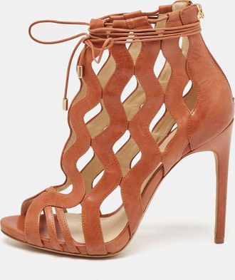 Alexandre Birman Brown Cut-Out Leather Loretta Cage Ankle Boots