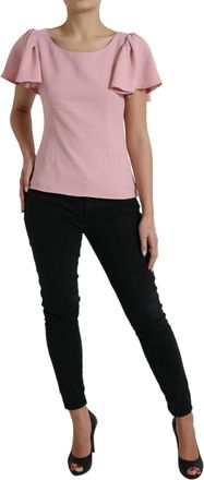 Dolce & Gabbana Womens Pink Short Sleeves Round Neck Blouse Top Viscose Acetate Elastane