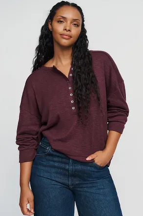 Pilcro 100% Cotton Slub Henley Top