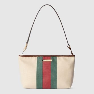 Gucci Small Pouch With Strap And Web, Black, Fabric