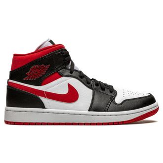 Nike Jordan Air Jordan 1 Mid Leather Synthetic Mens High Top Trainers - White Gym Red Black - Size:UK 10.5