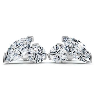 Pompeii3 2Ct Toi Et Moi Round & Marquise Diamond Earrings 14k Gold 18 Lab Grown