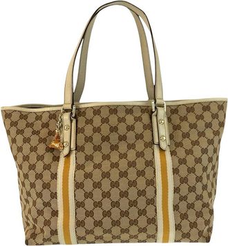 Gucci Beige Gg Canvas & Leather Tote Shoulder Bag (Authentic Pre-Loved)