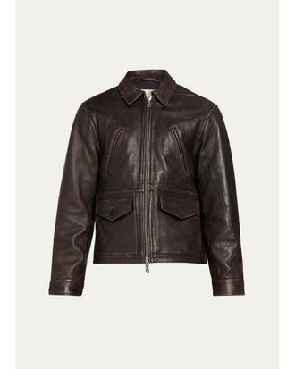 Officine G&eacute;n&eacute;rale Mens Vintage-Effect Leather Jacket