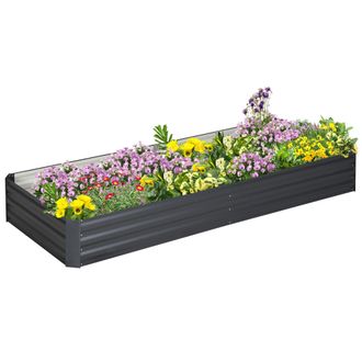 OUTSUNNY Galvanised Raised Garden Bed Metal Planter Box with Open Bottom - Grey | TJ Hughes
