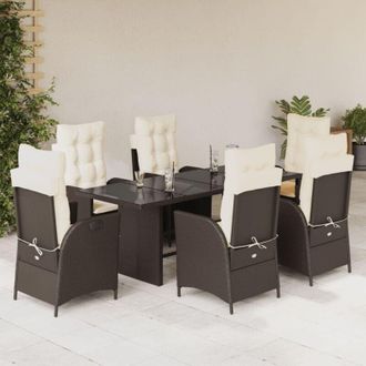 vidaXL Set Comedor De Jard&iacute;n 7 Pzas Con Cojines Rat&aacute;n Sint&eacute;tico Marr&oacute;n Vidaxl