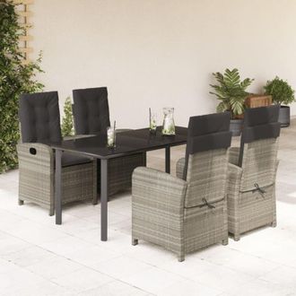 vidaXL Set Comedor De Jard&iacute;n 5 Pzas Cojines Rat&aacute;n Sint&eacute;tico Gris Claro Vidaxl