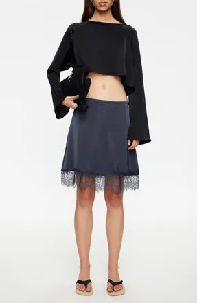 Lioness Skin Lace Detail Satin Skirt in Petrol at Nordstrom, Size X-Small