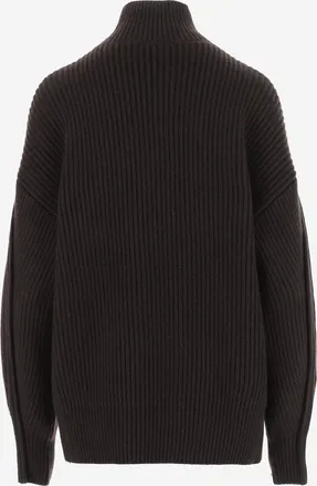 Carven Womens Sweater Ribbed Cashmere High Neck Brown