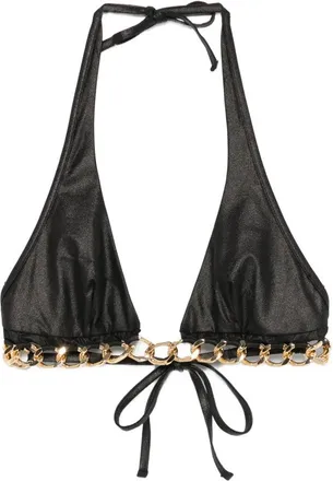 Agent Provocateur Black Axl Triangle Gold Chain Nylon Bikini Top