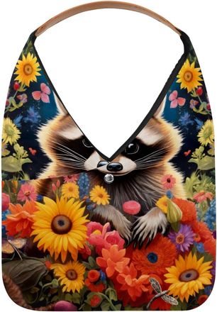 Generic Night Flowers Raccoon Reusable Lightweight Grocery Bags - Foldable Into Compact Pouch, Washable & Sturdy, Multipurpose for Shopping and Travel