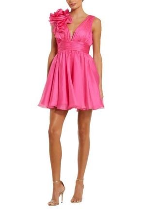 Mac Duggal Ruffle V Neck Fit & Flare Mini Dress in Hot Pink at Nordstrom, Size 12