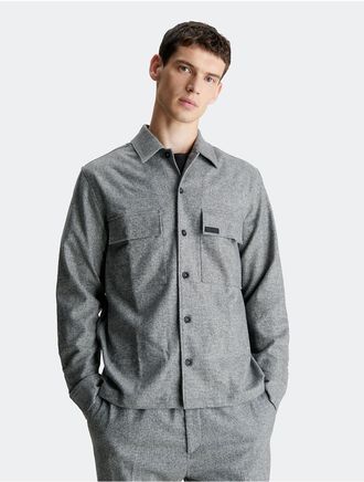 Calvin Klein Mens Wool Blend Classic Flannel Button-Down Shirt - Grey - XXXL