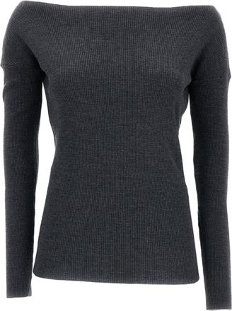P.A.R.O.S.H. Grey Ribbed Wool Off-Shoulder Top