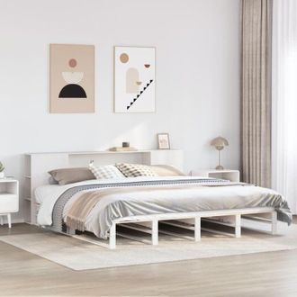 vidaXL Vidaxl - Cama Con Estanter&iacute;a Sin Colch&oacute;n Madera Maciza Blanca 180x200 Cm