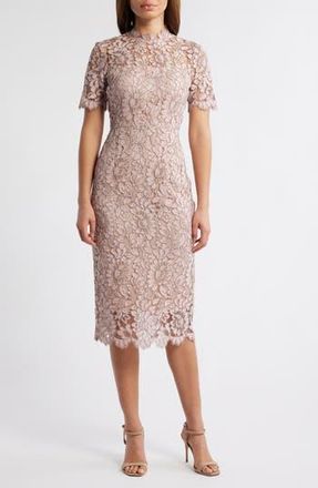 Eliza J Illusion Lace Midi Sheath Dress in Blush at Nordstrom Rack, Size 16