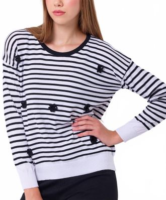 French Kyss Stripe Handmade Flower Top In White/black