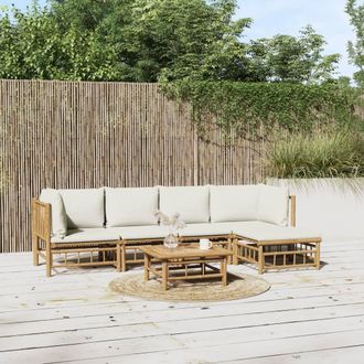 vidaXL Set De Muebles De Jard&iacute;n 6 Piezas Bamb&uacute; Y Cojines Blanco Crema Vidaxl