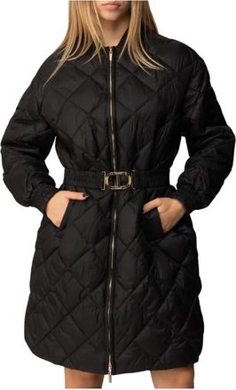 Twinset Lange Gewatteerde Gewatteerde Jas - Dames - Jas met riem - Zwart - XS - Leer - Jassen