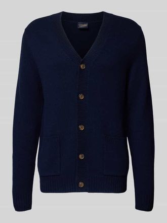 Christian Berg Strickjacke aus Wolle-Kaschmir-Mix mit V-Ausschnitt in Marine, Größe 3XL