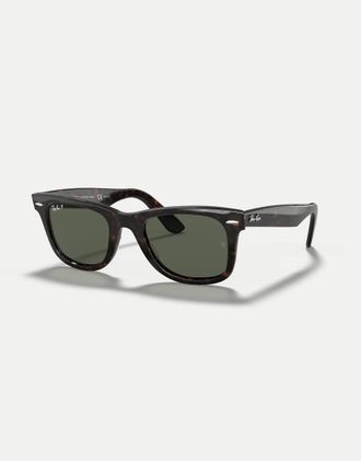 Ray-Ban Original Wayfarer - Occhiali da sole squadrati classici tartarugati con lenti verdi polarizzate-Marrone