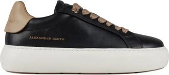 Alexander Smith Soho Donna in glad zwart leer en beige details - Dames - Sneakers - Zwart - 41 EU - Leer - Schoenen