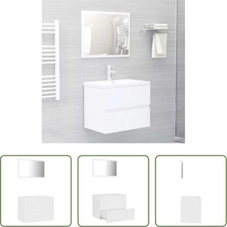 vidaXL vidaXL Specchio da bagno - Set Mobili da Bagno 2 pz Bianco in Legno Multistrato