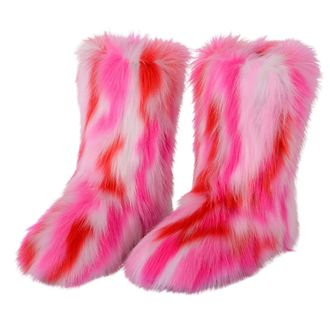 Generic Ladies Winter Boots Colourful Faux Fur Like Mid Calf Boot Fashion Casual Outdoor Sports Shoes Warm Wool Like Lining Cosy Winter Ankle Boots Playful Fo