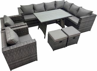 Fimous Fimous Rattan garden furniture Patio Furniture Sets with Dining Table 2 Small Stools 2 Chair Dark Grey Mixed