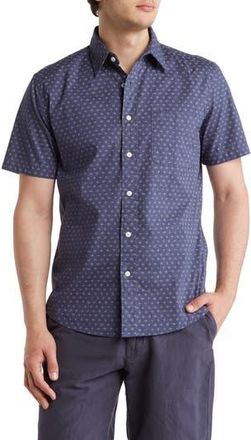 Faherty Playa Short Sleeve Stretch Cotton Button-Down Shirt in Navy Fleck at Nordstrom Rack, Size Xx-Large