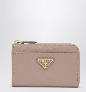 Prada Powder-pink Saffiano leather zip key holder