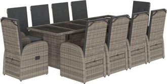 vidaXL 11 Piece Garden Dining Set with Cushions Grey Poly Rattan vidaXL