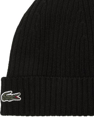 Lacoste RB0001 Ribbed Wool Beanie - Black