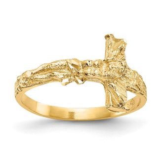 Diamond2Deal 14k Yellow Gold Diamond-cut Crucifix Ring