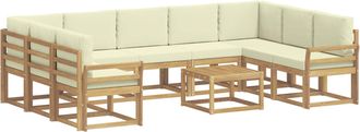 vidaXL Conjunto De Sof&aacute;s De Exterior 10 Uds. Blanco Y Crema Poli&eacute;ster Vidaxl