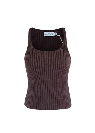 Aya Muse Brown Lurex Ribbed Knit Vest Size M