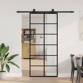 Berkfield Home Sliding Door with Hardware Set Black 90x205 cm ESG Glass